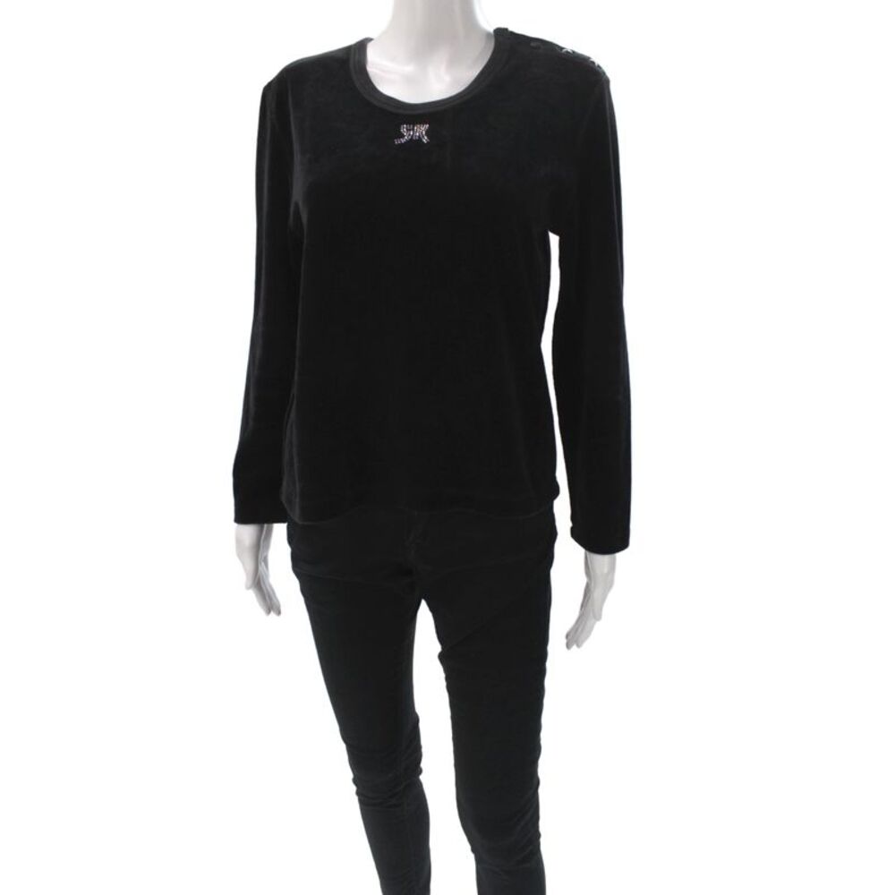 Sonia Rykiel Womens Basic T-Shirt Velour Black Long Sleeve Size S